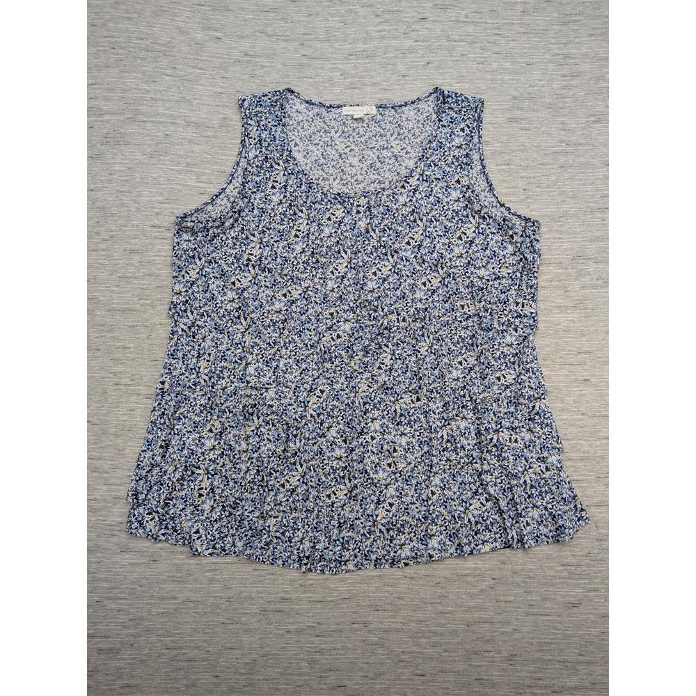 Westport Ruffle Tank Top Womens 2X Daisy Floral Sleeveless Stretch Summer Casual